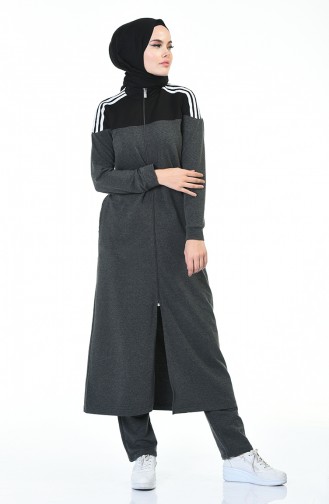 Tracksuit Zippered Long Jacket Set Black Anthracite 9117-04