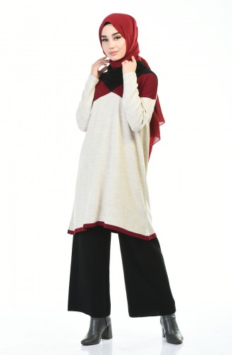 Tunik Pantolon İkili Takım 4140-01 Bordo Bej 4140-01