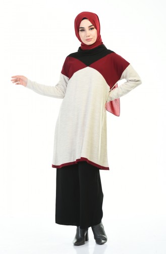 Tunik Pantolon İkili Takım 4140-01 Bordo Bej