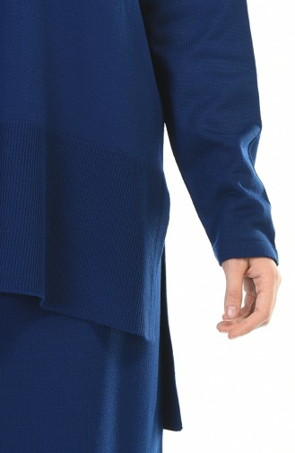 Tricot Blouse Skirt Double Set Dark Blue 4146-05