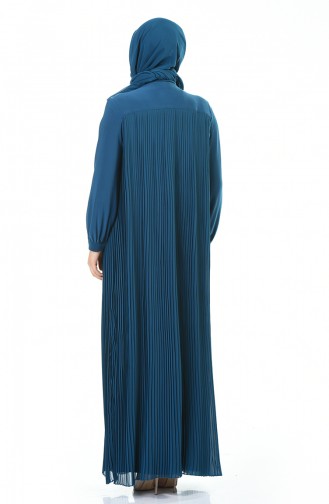 Büyük Beden Kolye Detaylı Piliseli Elbise 6271-01 Petrol