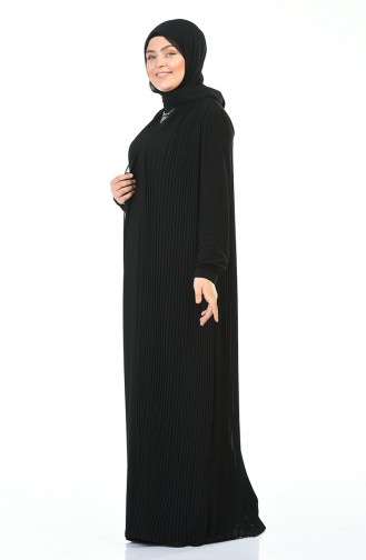 Büyük Beden Kolye Detaylı Piliseli Elbise 6271-02 Siyah