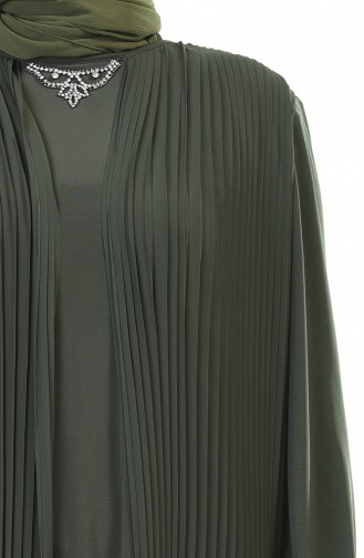 Robe Plissée Avec Collier Grande Taille 6271-04 Khaki 6271-04