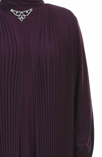 Big Size Necklace Detailed Pleated Dress Damson 6271-05