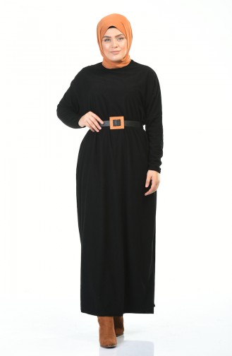 Büyük Beden Yarasa Kol Elbise 8840-03 Siyah