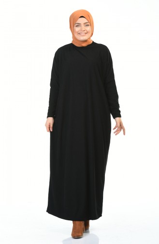 فستان بأكمام خفاش مقاس كبير أسود 8840-03