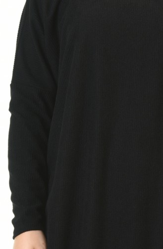 فستان بأكمام خفاش مقاس كبير أسود 8840-03