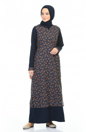 Flower Patterned Dress Navy Blue 0100-02