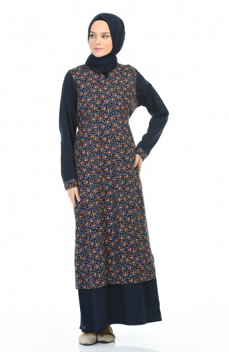 Flower Patterned Dress Navy Blue 0100-02