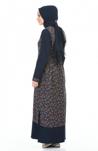 Flower Patterned Dress Navy Blue 0100-02