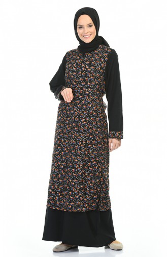 Flower Patterned Dress Black 0100-03