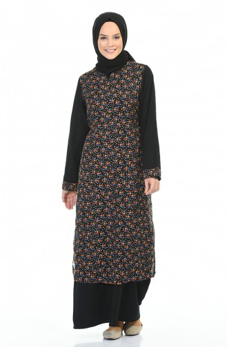 Flower Patterned Dress Black 0100-03