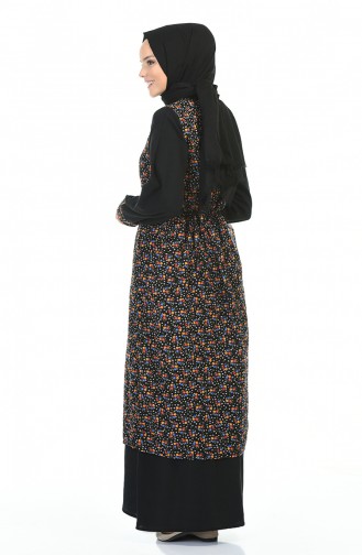 فستان مزين بالأزهار أسود 0100-03