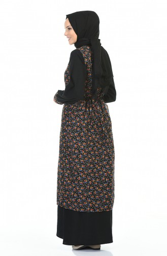 Flower Patterned Dress Black 0100-03