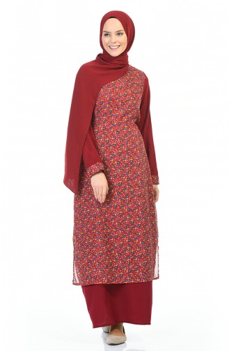 Flower Patterned Dress Bordeaux 0100-04