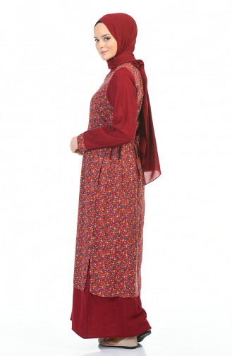 Flower Patterned Dress Bordeaux 0100-04