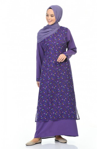 Flower Patterned Dress Purple 0100A-01