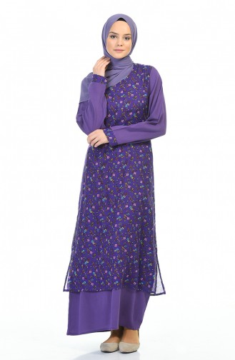 Flower Patterned Dress Purple 0100A-01