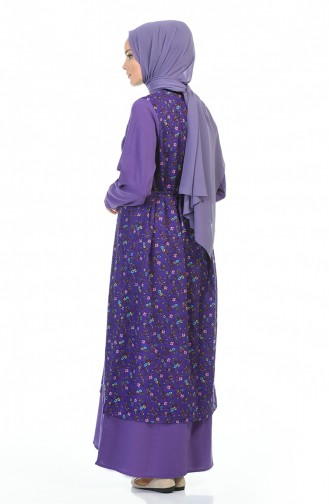 Flower Patterned Dress Purple 0100A-01