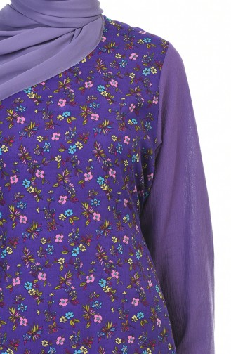 Flower Patterned Dress Purple 0100A-01