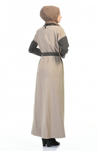 Hemdkragen Kleid mit Gürtel 0333-01 Grau Weiss 0333-01