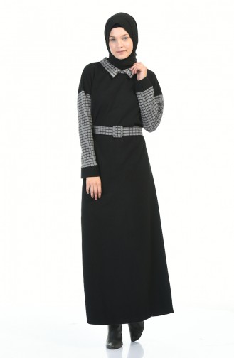 Hemdkragen Kleid mit Gürtel 0333-02 Schwarz 0333-02