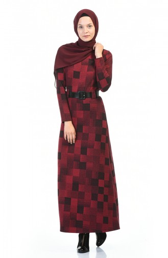 Belted Winter Dress Bordeaux 5369-02