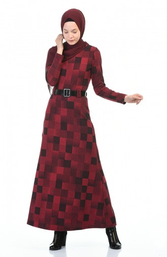 Belted Winter Dress Bordeaux 5369-02