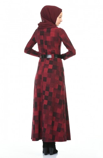 Belted Winter Dress Bordeaux 5369-02