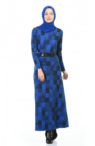 Belted Winter Dress Blue 5369-03