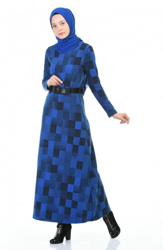 Belted Winter Dress Blue 5369-03