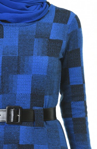 Robe Hivernal a Ceinture 5369-03 Bleu Roi 5369-03