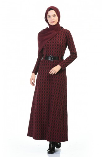 Belted Winter Dress Bordeaux 5369A-01