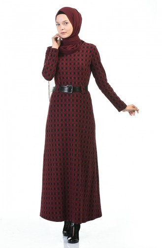 Belted Winter Dress Bordeaux 5369A-01