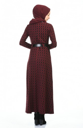 Belted Winter Dress Bordeaux 5369A-01