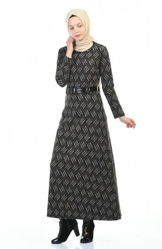 Belted Winter Dress Black Mink 5369B-01