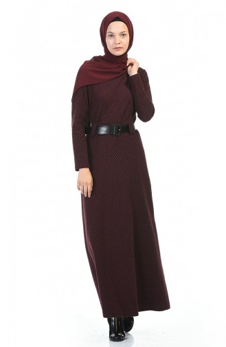 Belted Winter Dress Bordeaux 5369C-01