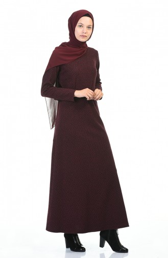 Belted Winter Dress Bordeaux 5369C-01