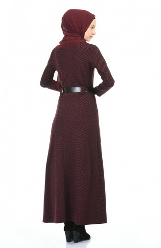 Belted Winter Dress Bordeaux 5369C-01