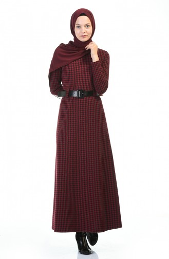 Belted Winter Dress Bordeaux 5369E-01