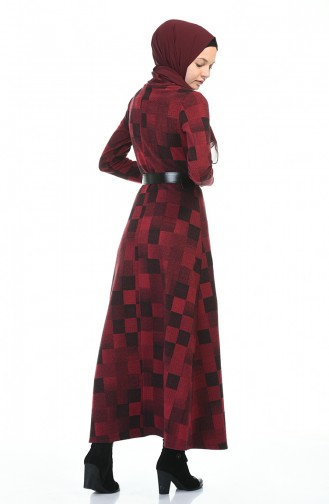 Turtleneck Belted Winter Dress Bordeaux 5488-02