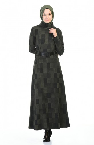 Turtleneck Belted Winter Dress Khaki 5488-03