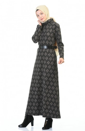 Turtleneck Belted Winter Dress Black Mink 5488B-02