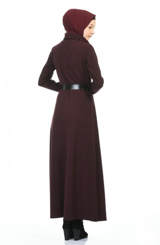 Turtleneck Belted Winter Dress Bordeaux 5488C-01