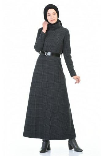 Turtleneck Belted Winter Dress Smoky 5488D-01