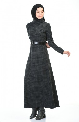 Turtleneck Belted Winter Dress Smoky 5488D-01