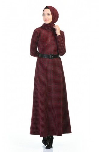 Turtleneck Belted Winter Dress Bordeaux 5488E-01