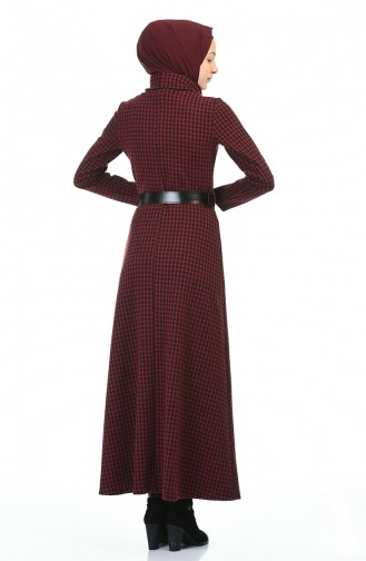 Turtleneck Belted Winter Dress Bordeaux 5488E-01