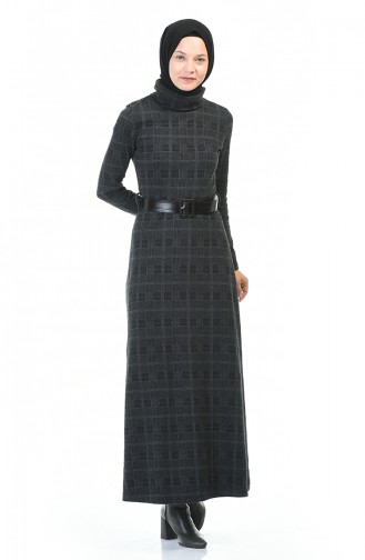 Turtleneck Belted Winter Dress Smoky 5488F-01