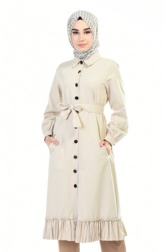 Hemline Frilly Trench Coat Beige 1241-01